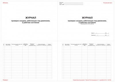 Журнал проверки сосудов, работающих под давлением, в рабочем состоянии